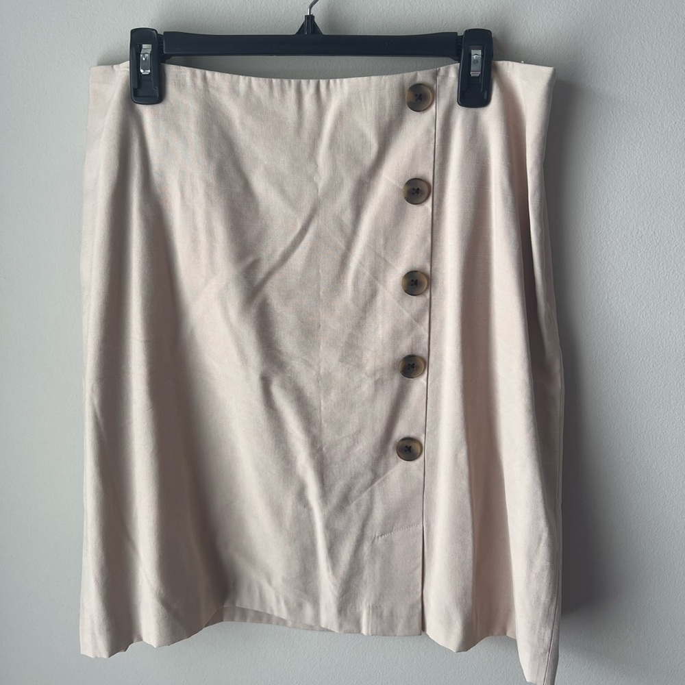 Ann Taylor Cream A-Line Skirt with Button Detail
